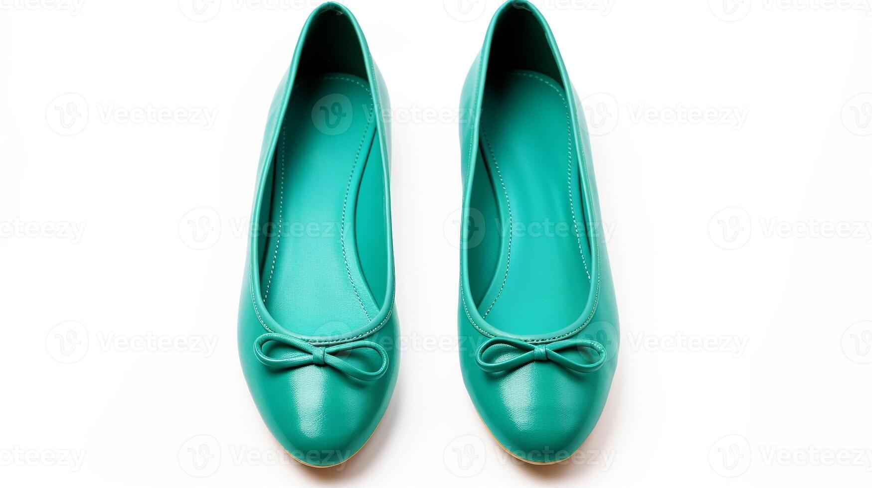 AI generated Teal Ballet Flats shoes isolated on white background with copy space for advertisement. Generative AI photo