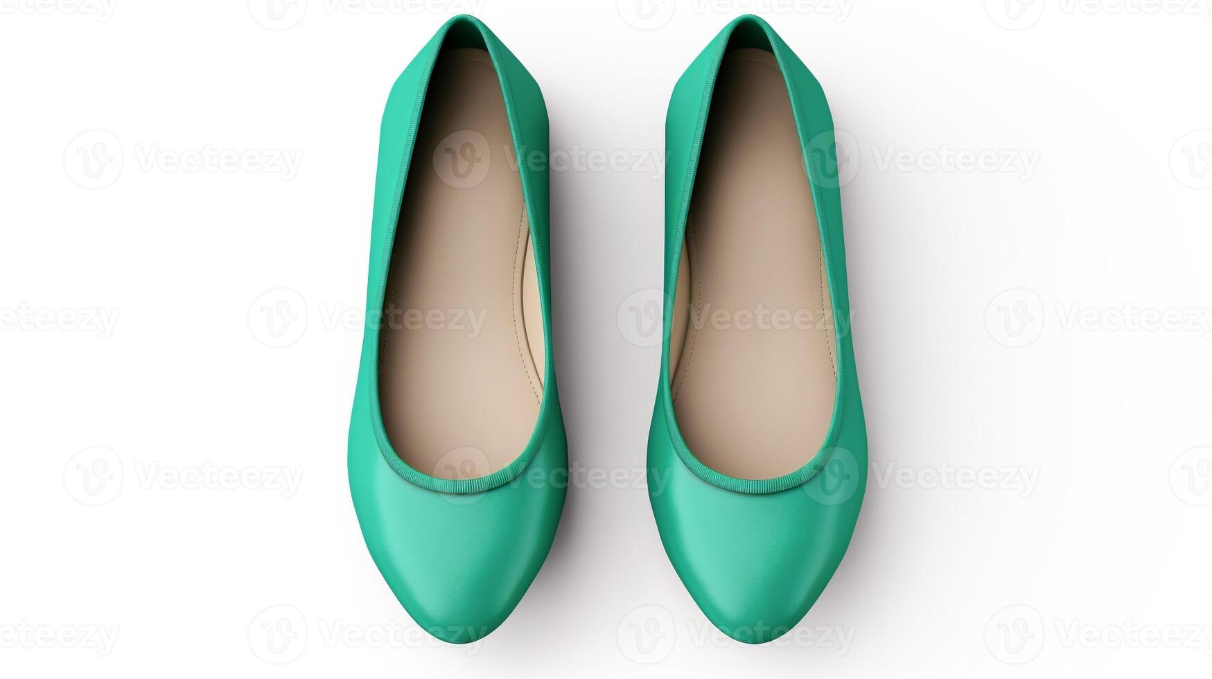 AI generated Teal Ballet Flats shoes isolated on white background with copy space for advertisement. Generative AI photo