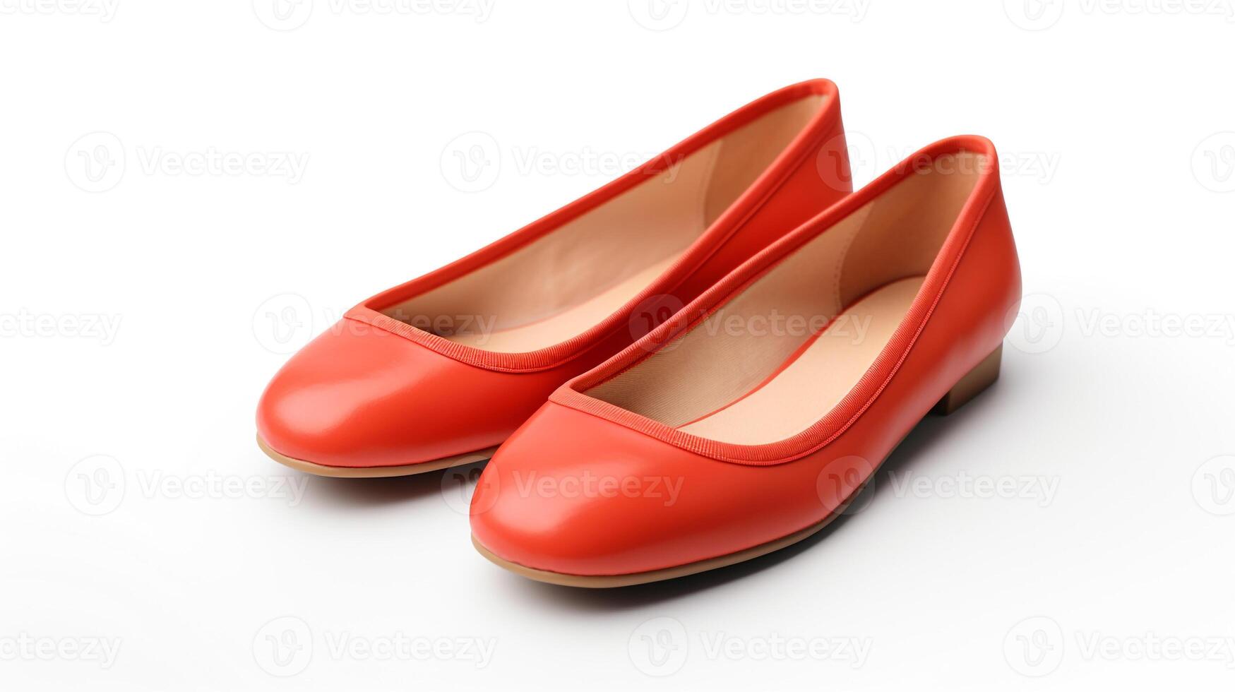 AI generated Vermilion Ballet Flats shoes isolated on white background with copy space for advertisement. Generative AI photo