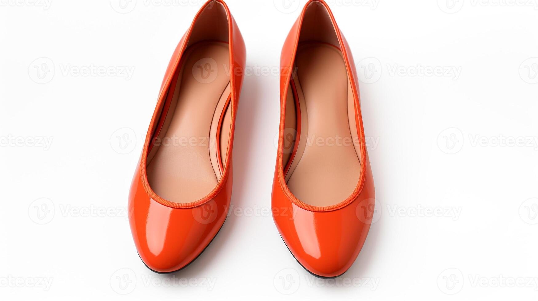 AI generated Vermilion Ballet Flats shoes isolated on white background with copy space for advertisement. Generative AI photo