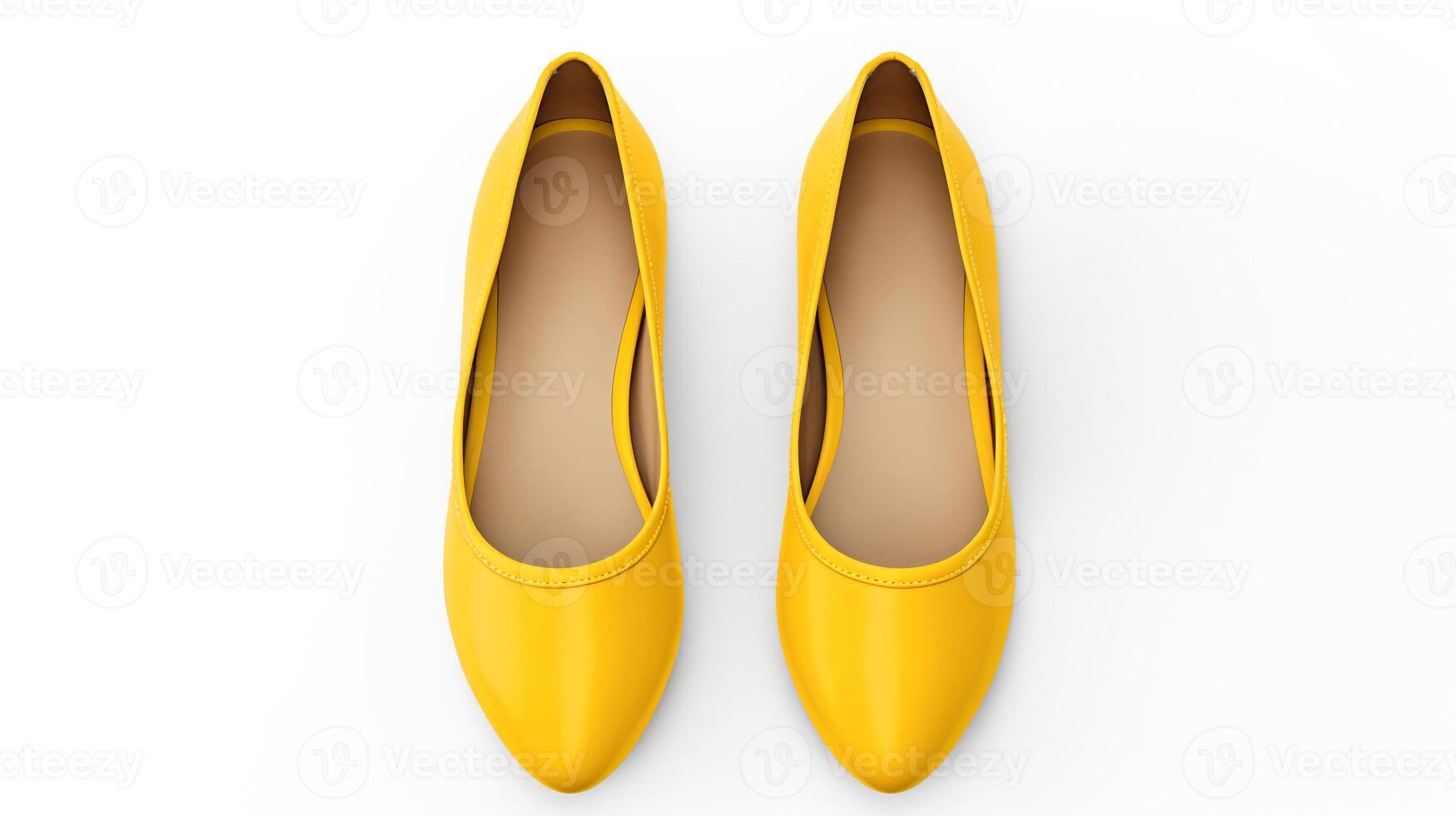 AI generated Yellow Ballet Flats shoes isolated on white background with copy space for advertisement. Generative AI photo