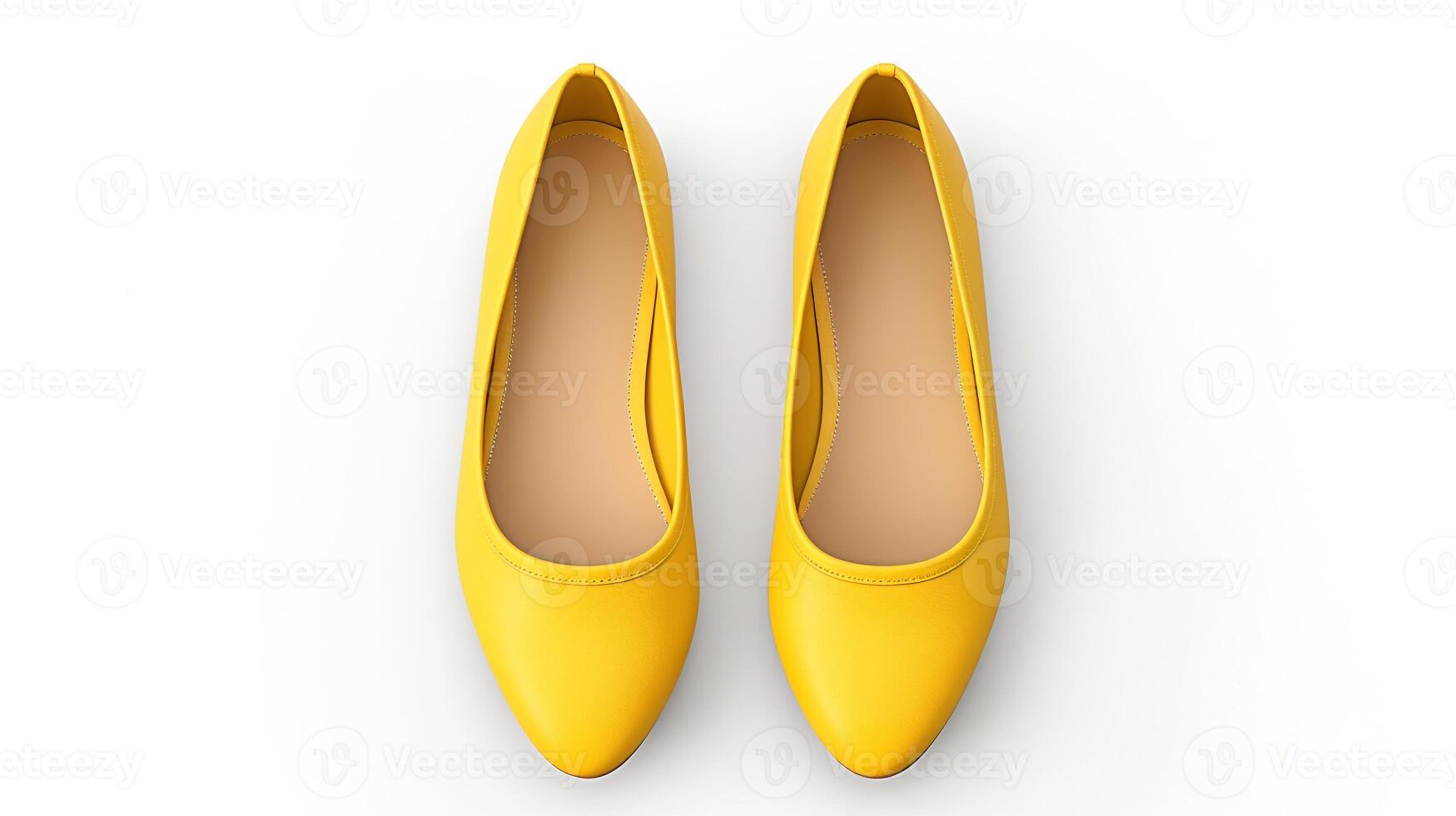 AI generated Yellow Ballet Flats shoes isolated on white background with copy space for advertisement. Generative AI photo