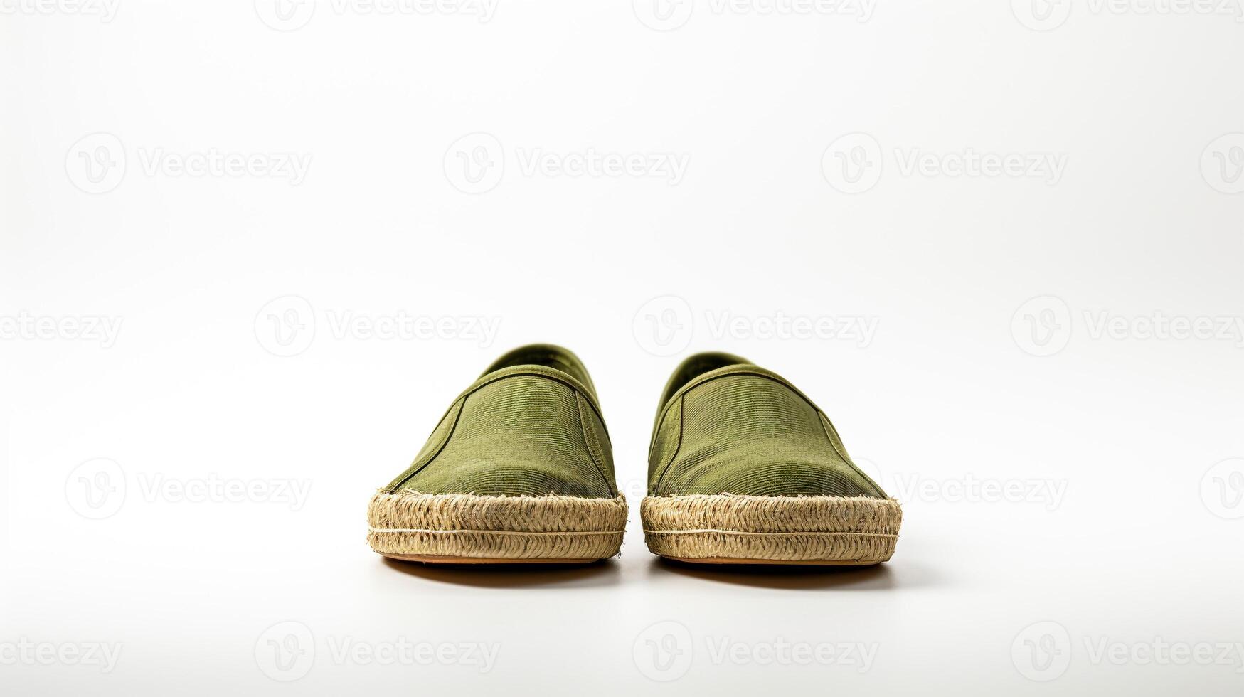 AI generated Olive Espadrilles shoes isolated on white background with copy space for advertisement. Generative AI photo