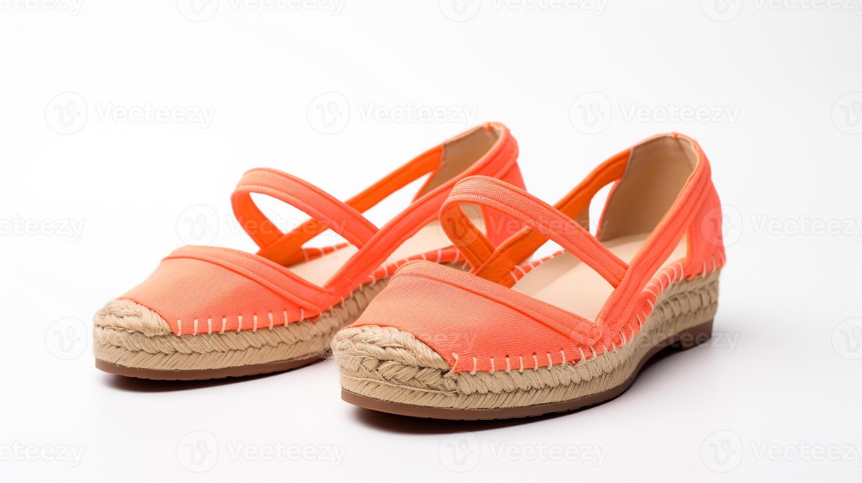 AI generated Peach Espadrilles shoes isolated on white background with copy space for advertisement. Generative AI photo