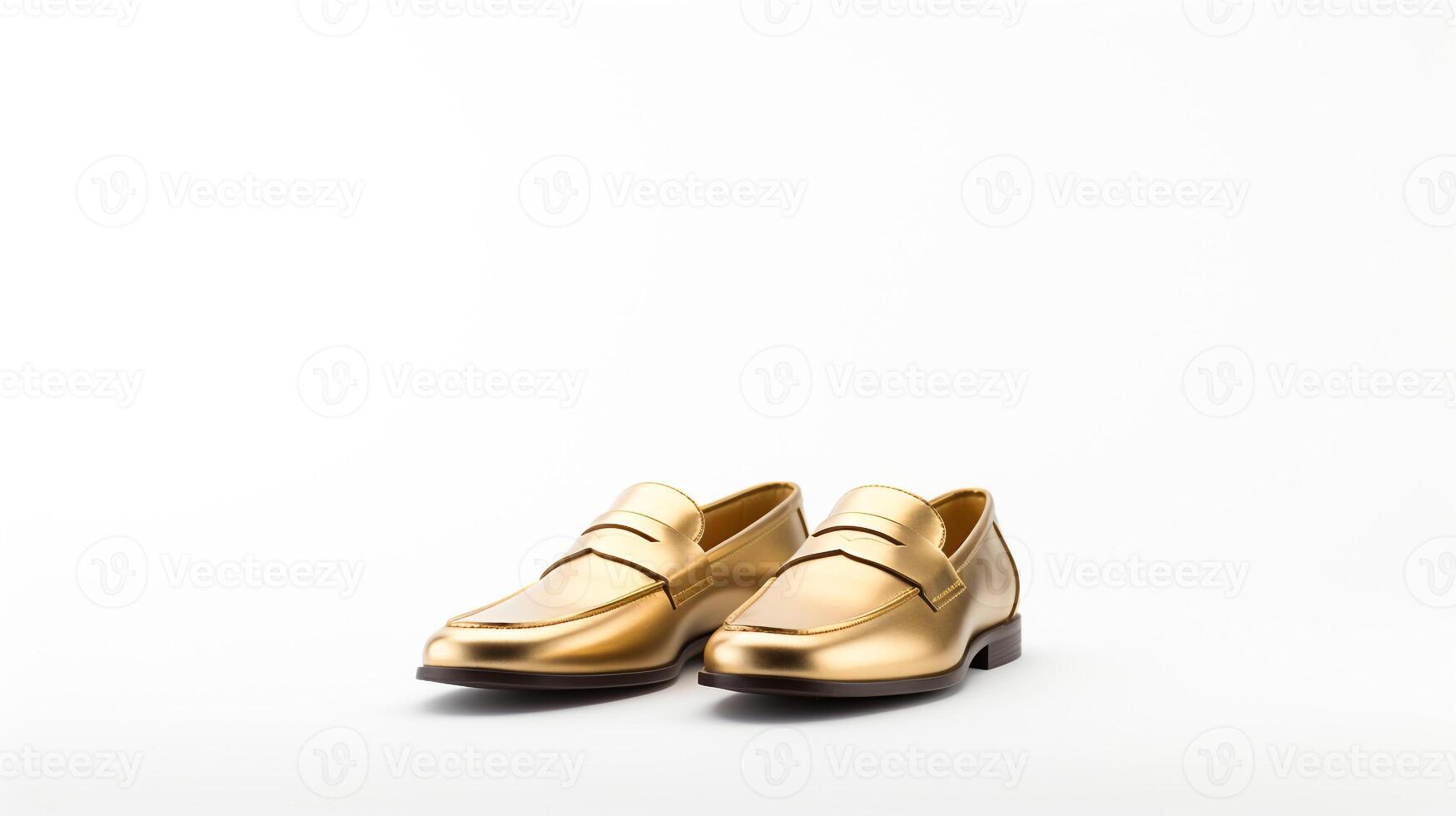 AI generated Gold Loafers shoes isolated on white background with copy space for advertisement. Generative AI photo