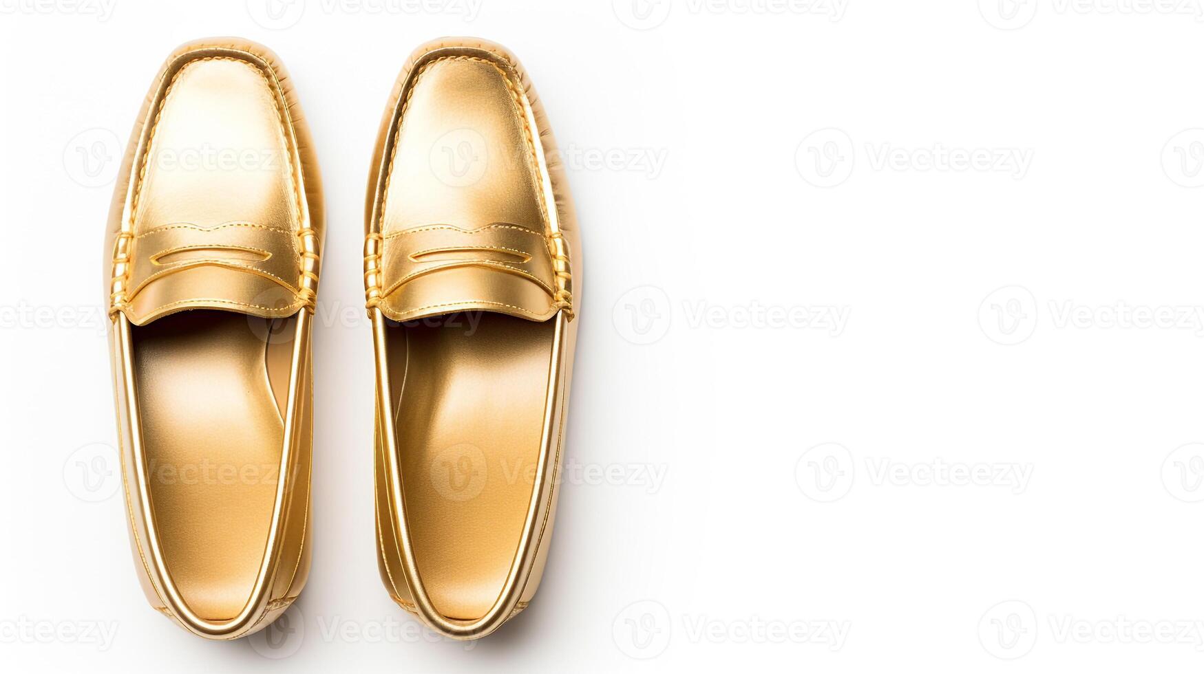 AI generated Gold Loafers shoes isolated on white background with copy space for advertisement. Generative AI photo