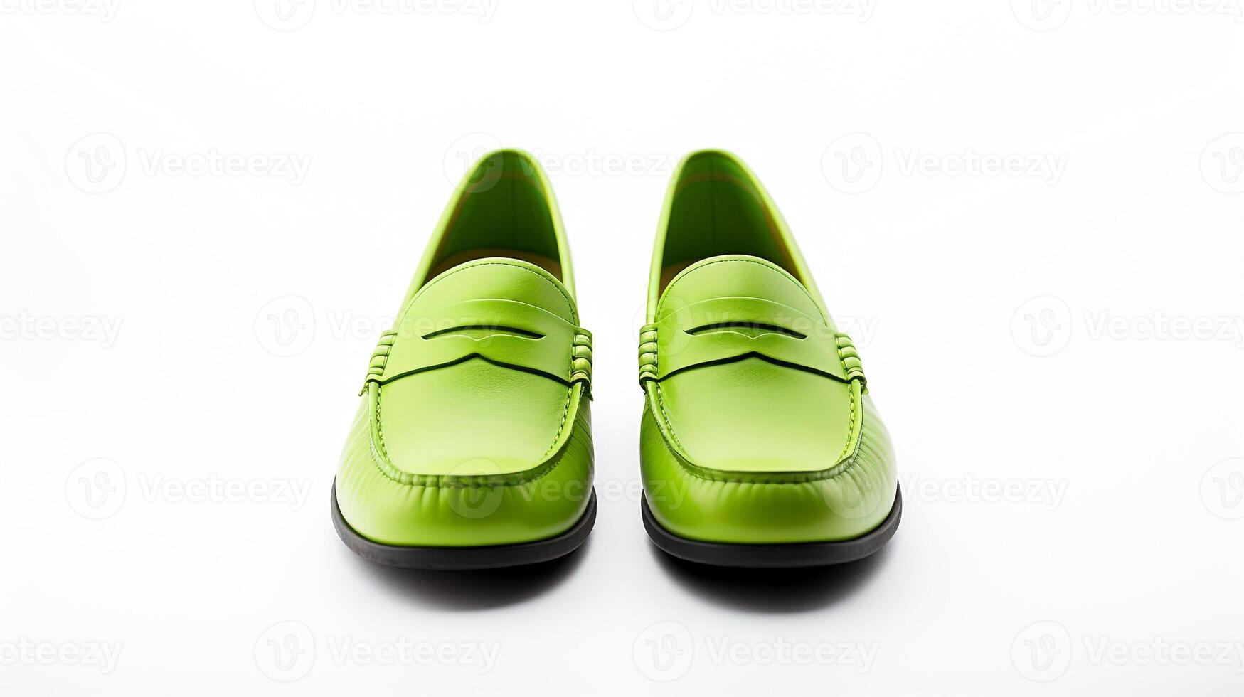 AI generated Green Loafers shoes isolated on white background with copy space for advertisement. Generative AI photo