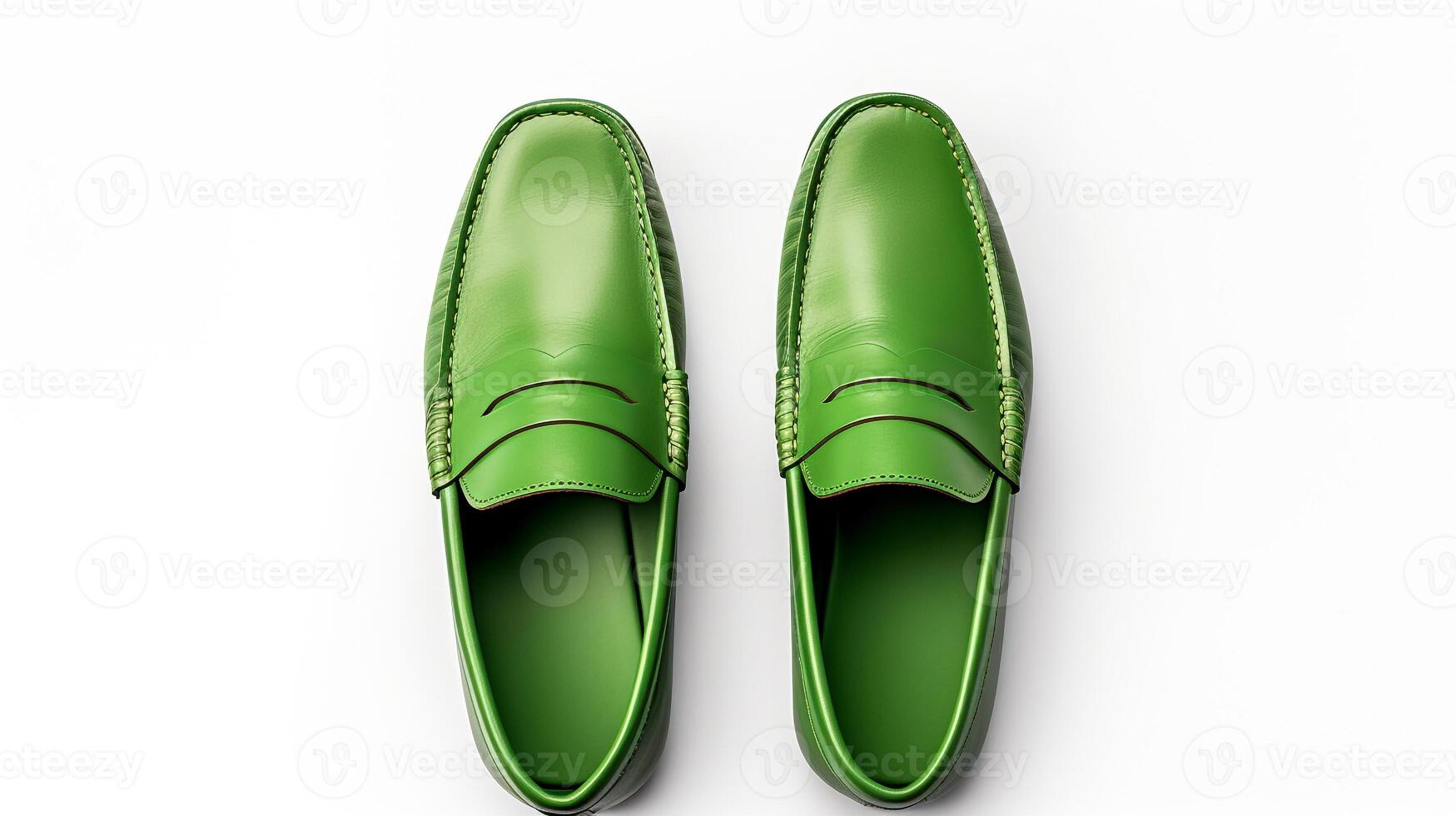 AI generated Green Loafers shoes isolated on white background with copy space for advertisement. Generative AI photo