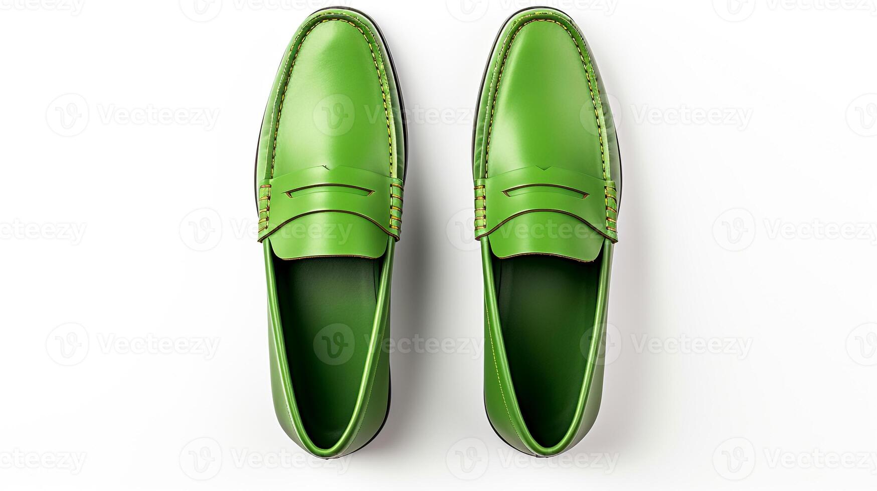 AI generated Green Loafers shoes isolated on white background with copy space for advertisement. Generative AI photo