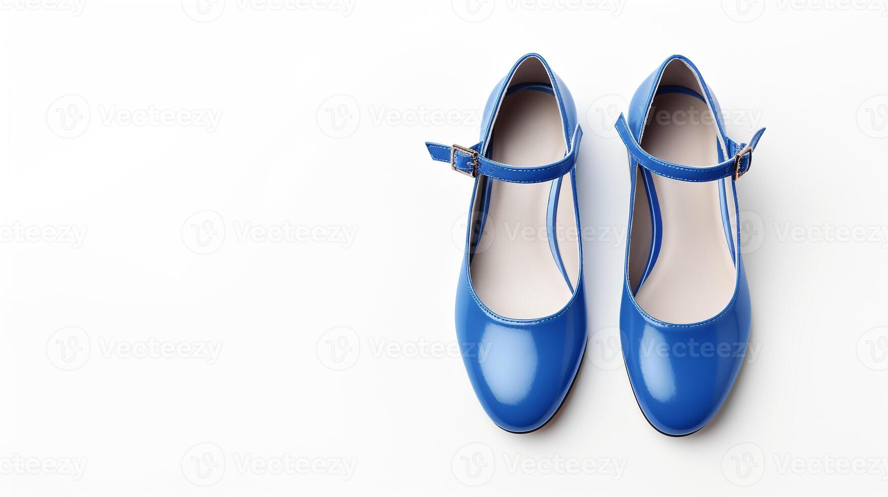 AI generated Blue Mary Janes shoes isolated on white background with copy space for advertisement. Generative AI photo