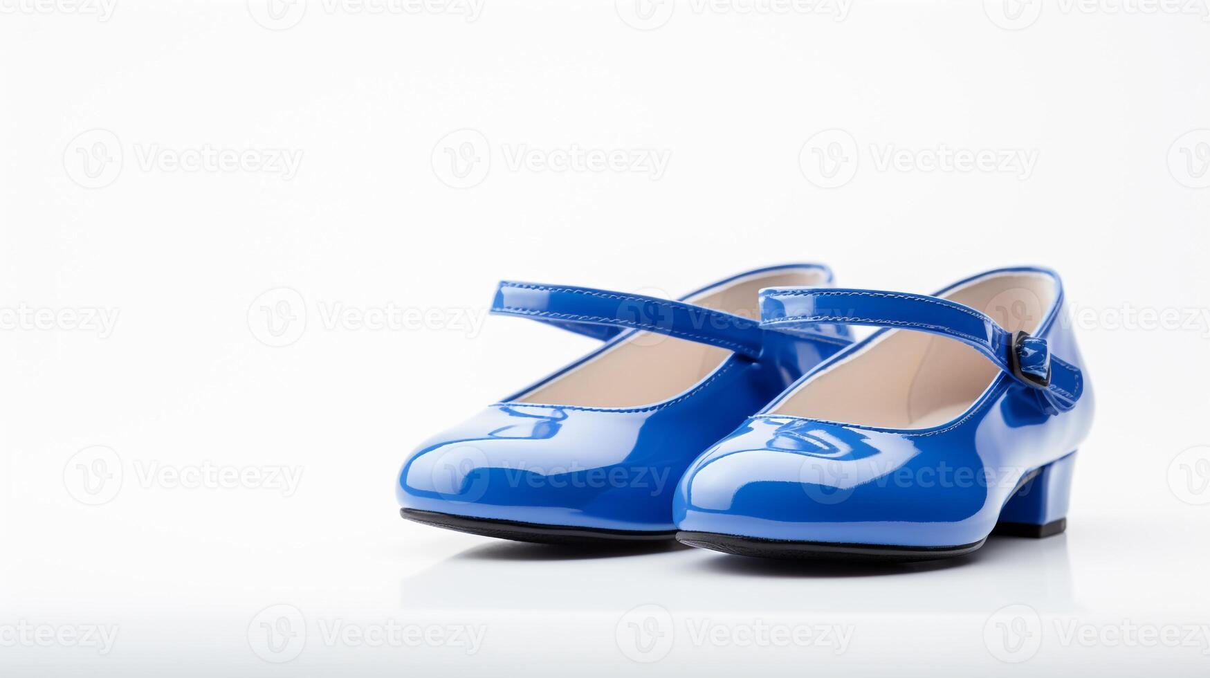 AI generated Blue Mary Janes shoes isolated on white background with copy space for advertisement. Generative AI photo