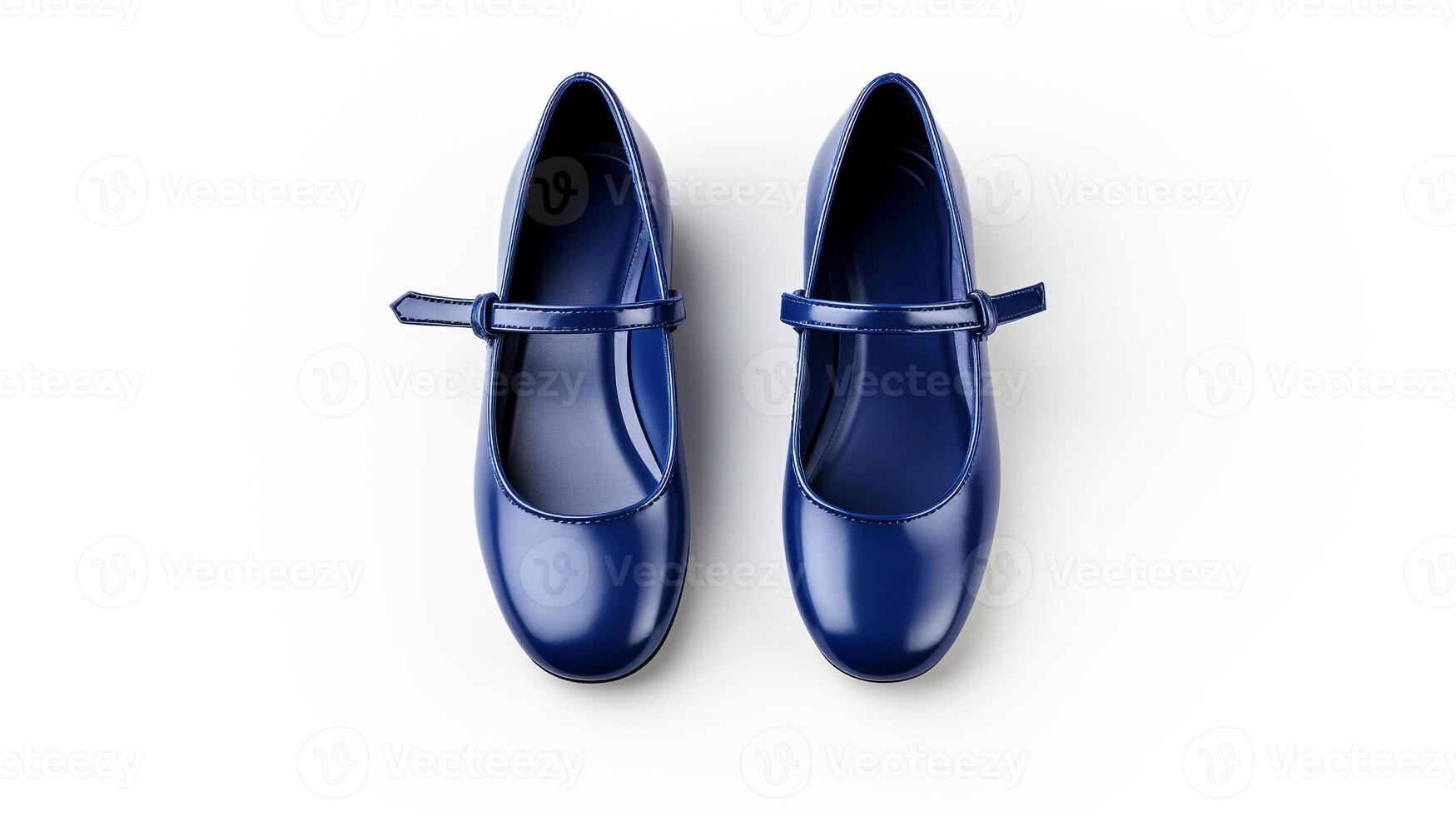 AI generated Indigo Mary Janes shoes isolated on white background with copy space for advertisement. Generative AI photo