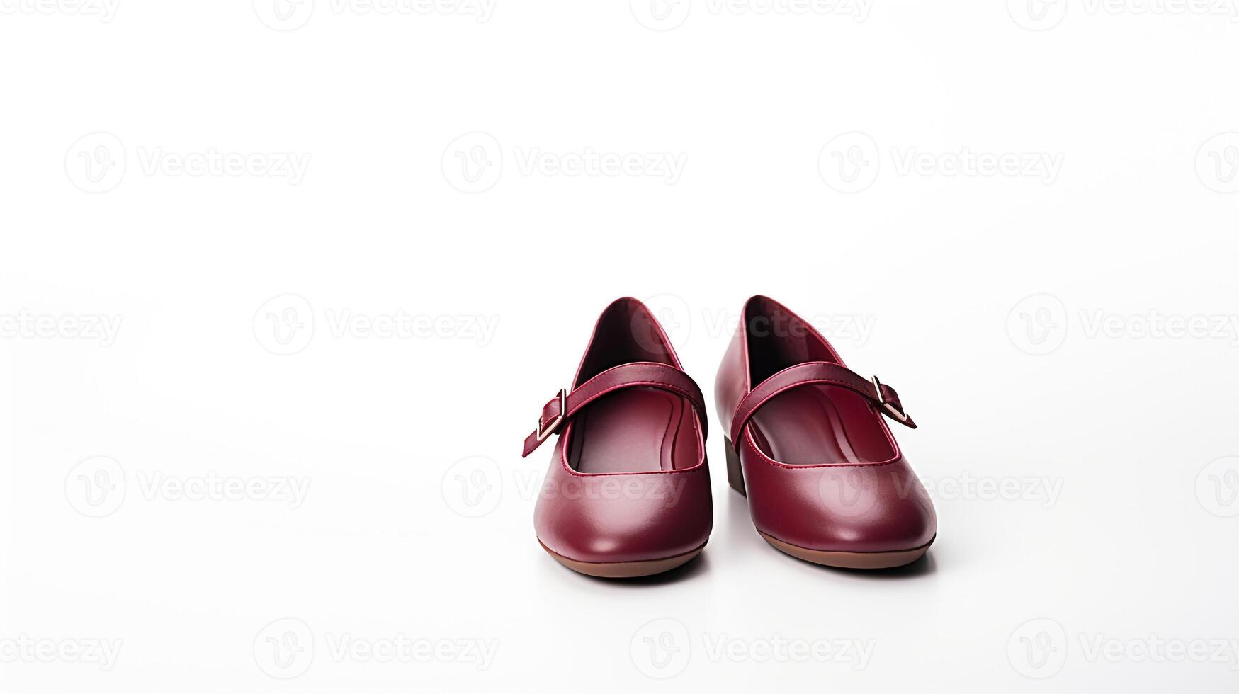 AI generated Maroon Mary Janes shoes isolated on white background with copy space for advertisement. Generative AI photo