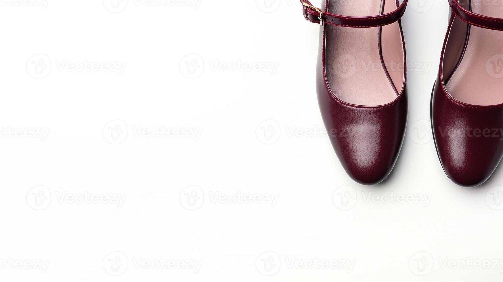 AI generated Maroon Mary Janes shoes isolated on white background with copy space for advertisement. Generative AI photo