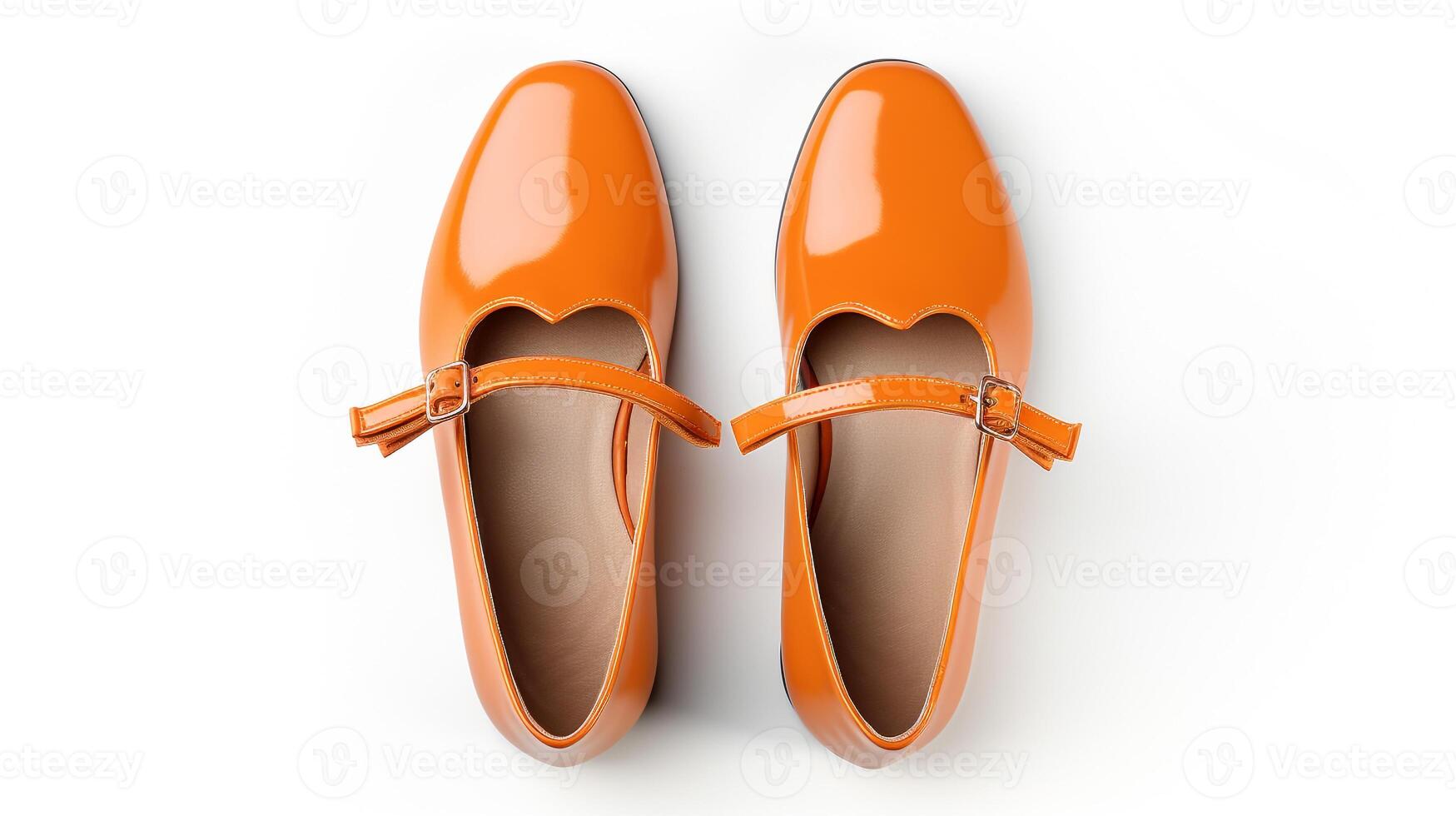 AI generated Orange Mary Janes shoes isolated on white background with copy space for advertisement. Generative AI photo