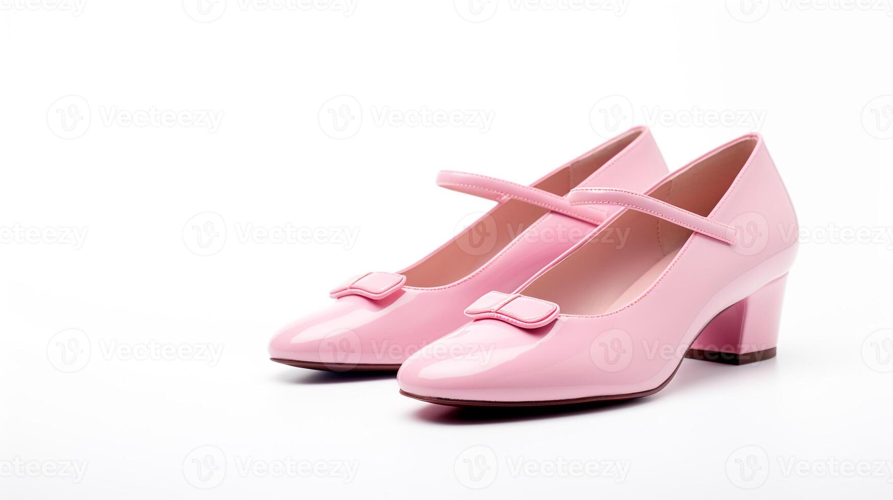 AI generated Pink Mary Janes shoes isolated on white background with copy space for advertisement. Generative AI photo