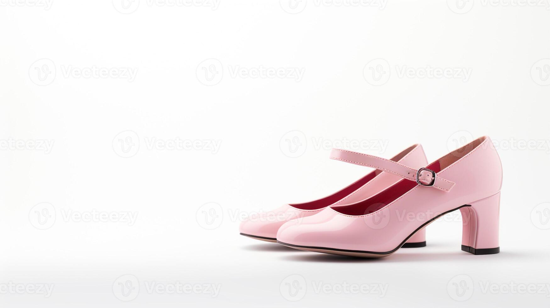 AI generated Pink Mary Janes shoes isolated on white background with copy space for advertisement. Generative AI photo