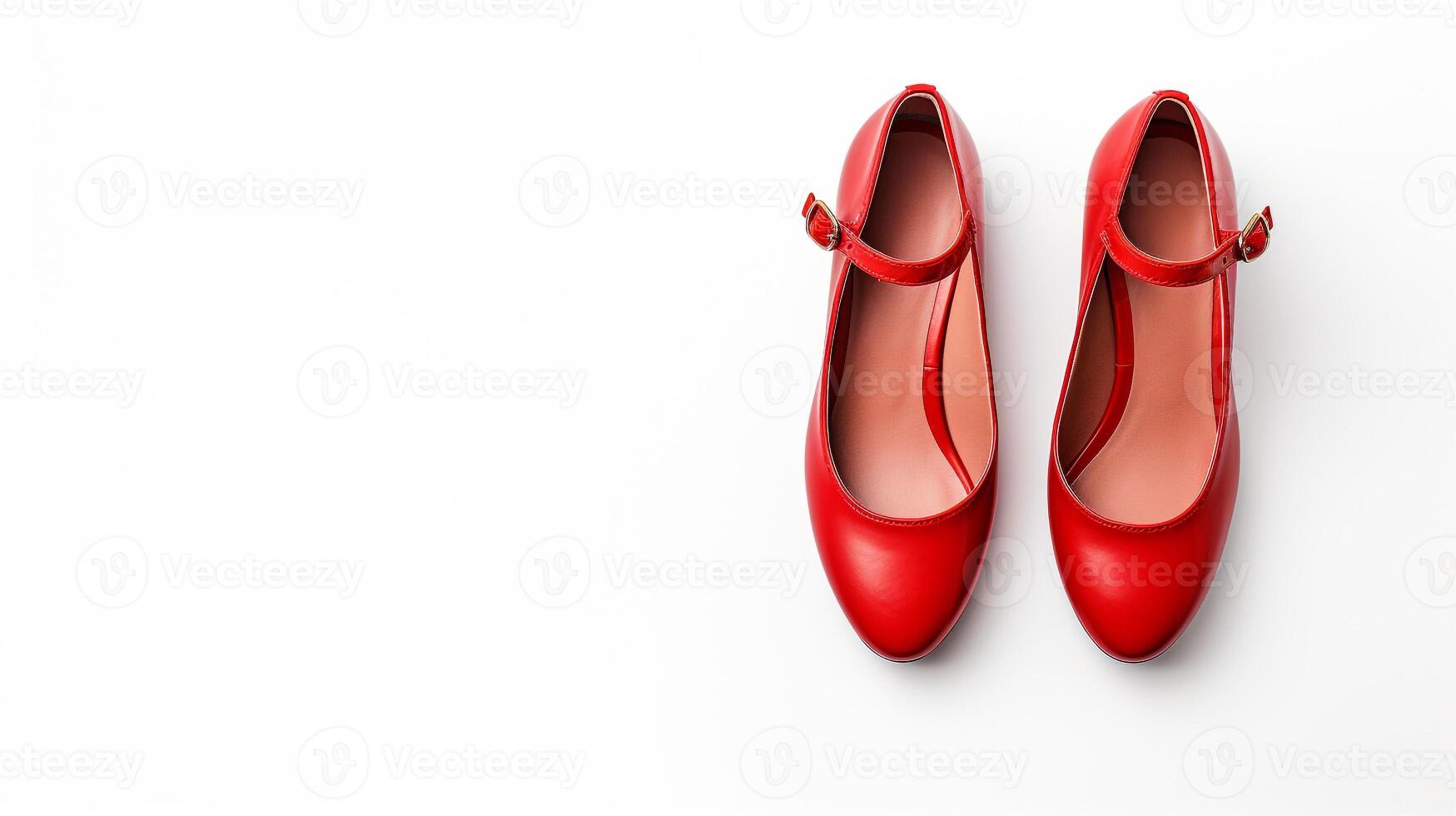 AI generated Red Mary Janes shoes isolated on white background with copy space for advertisement. Generative AI photo