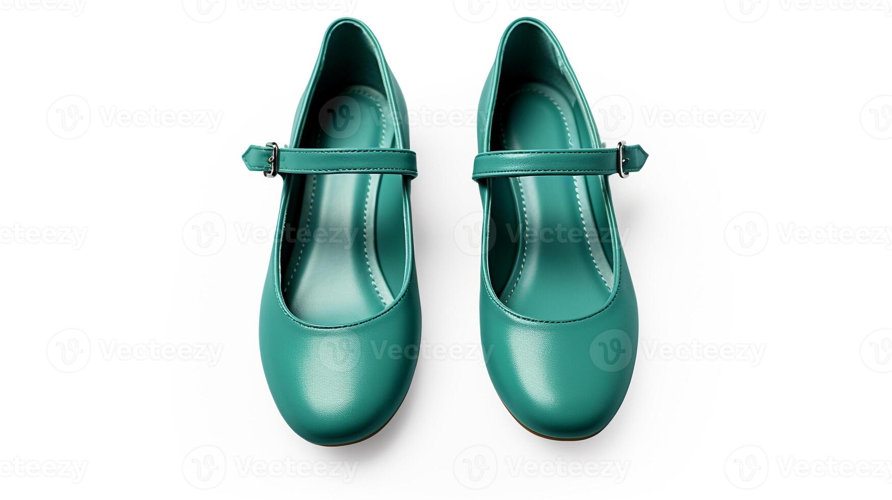 AI generated Teal Mary Janes shoes isolated on white background with copy space for advertisement. Generative AI photo