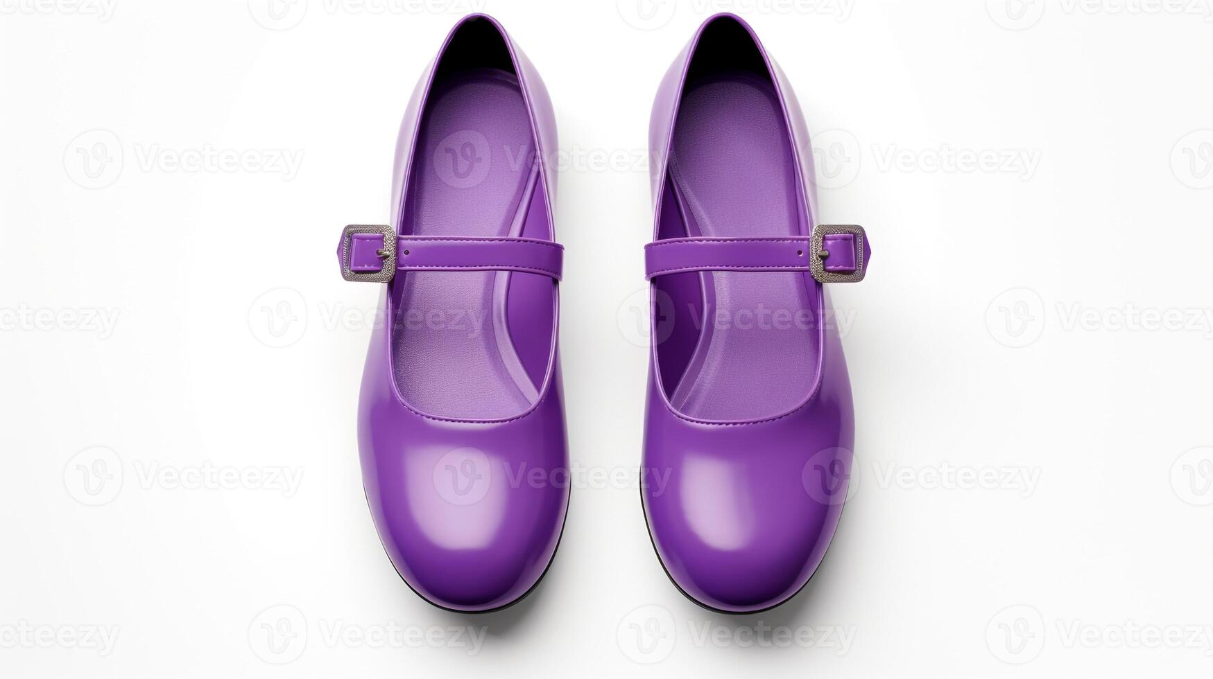 AI generated Violet Mary Janes shoes isolated on white background with copy space for advertisement. Generative AI photo