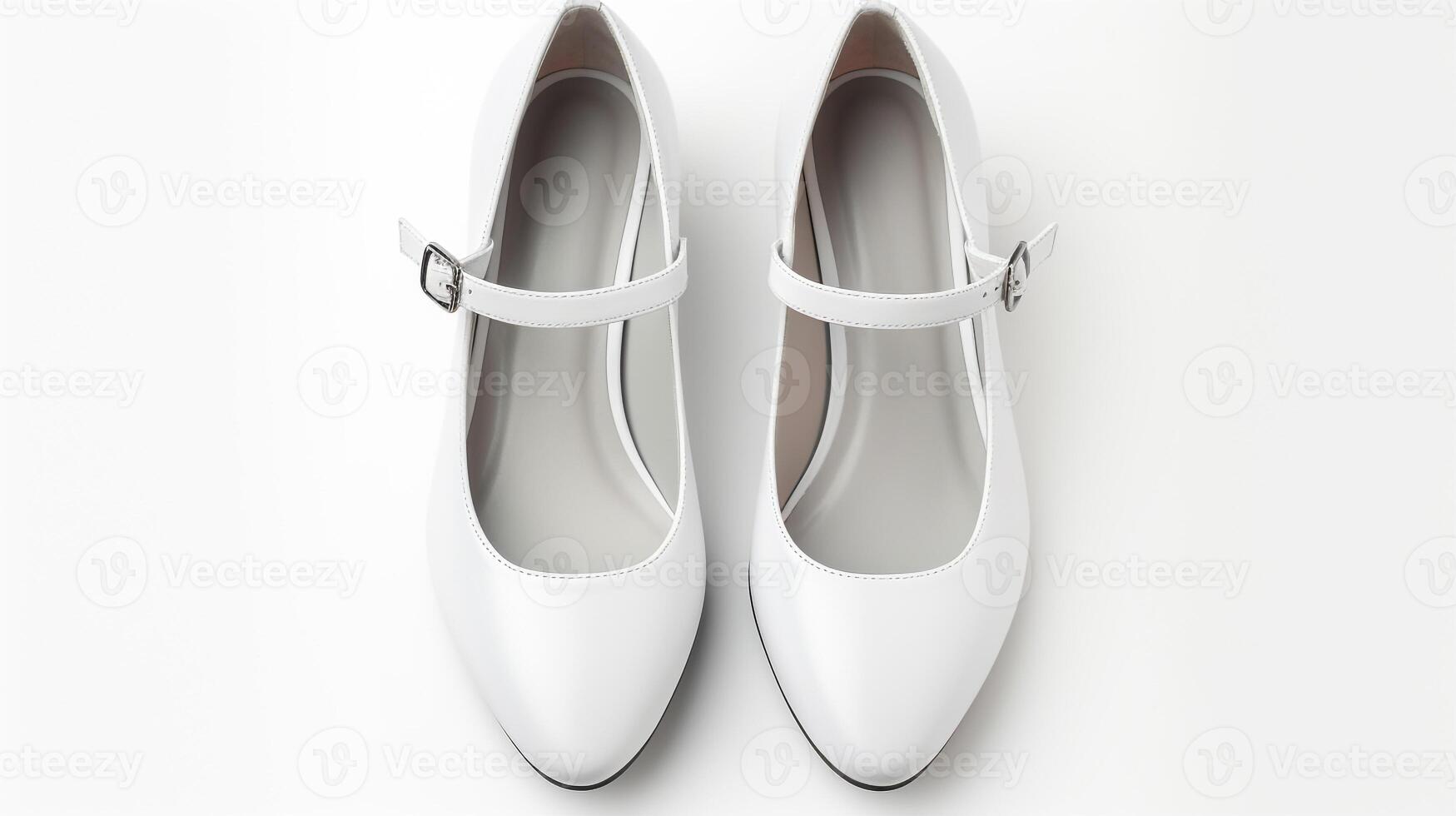 AI generated White Mary Janes shoes isolated on white background with copy space for advertisement. Generative AI photo