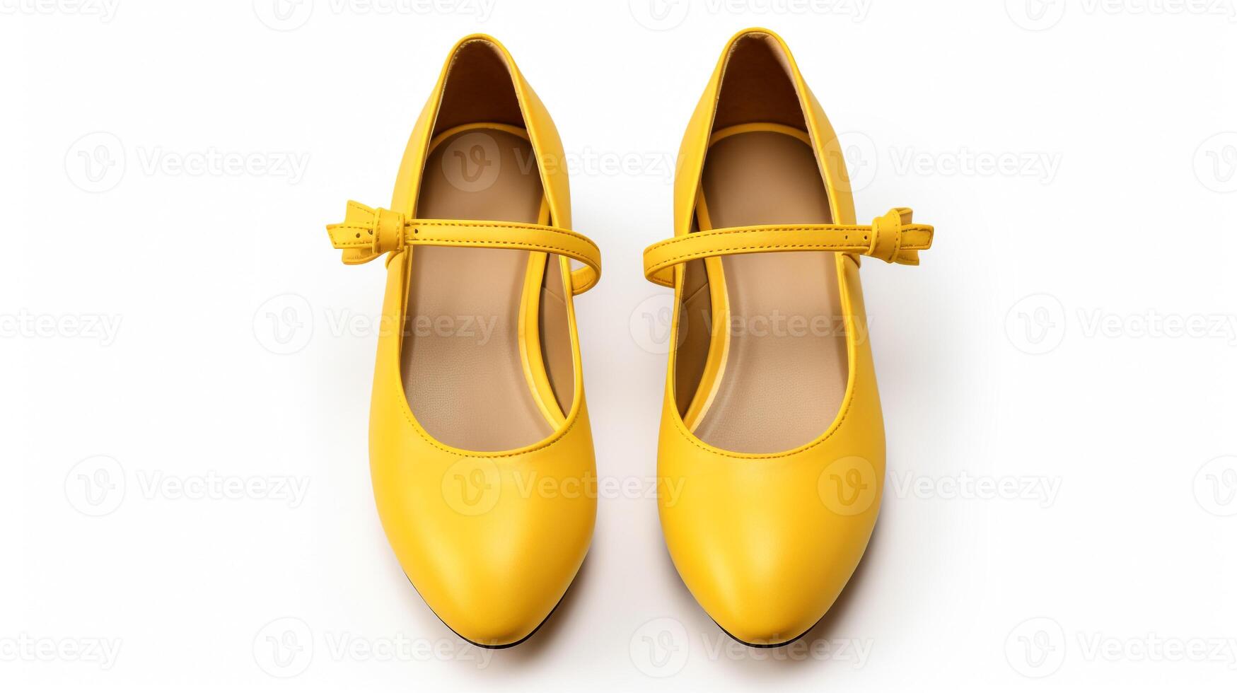 AI generated Yellow Mary Janes shoes isolated on white background with copy space for advertisement. Generative AI photo