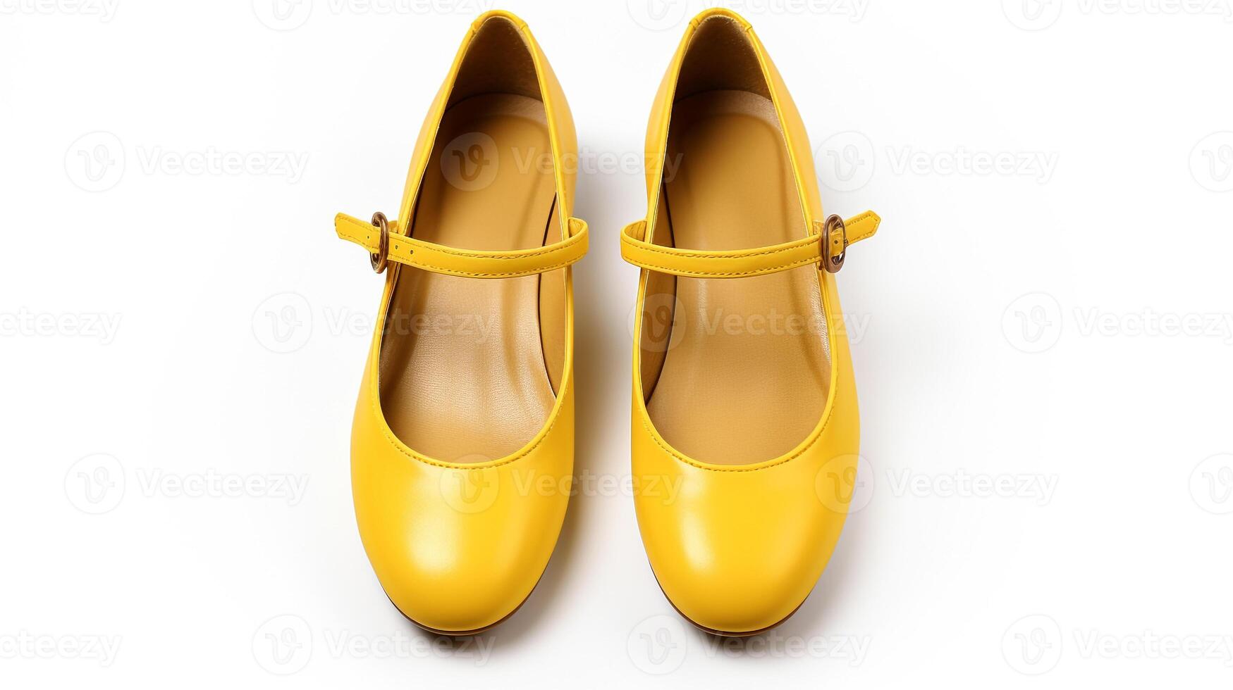 AI generated Yellow Mary Janes shoes isolated on white background with copy space for advertisement. Generative AI photo