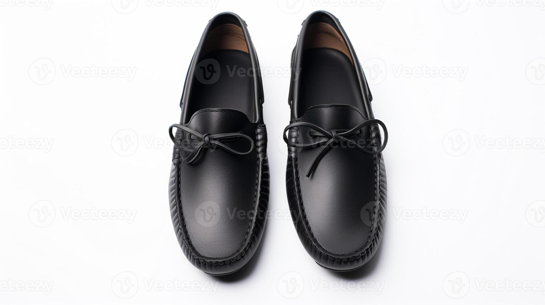 AI generated Black Moccasins shoes isolated on white background with copy space for advertisement. Generative AI photo