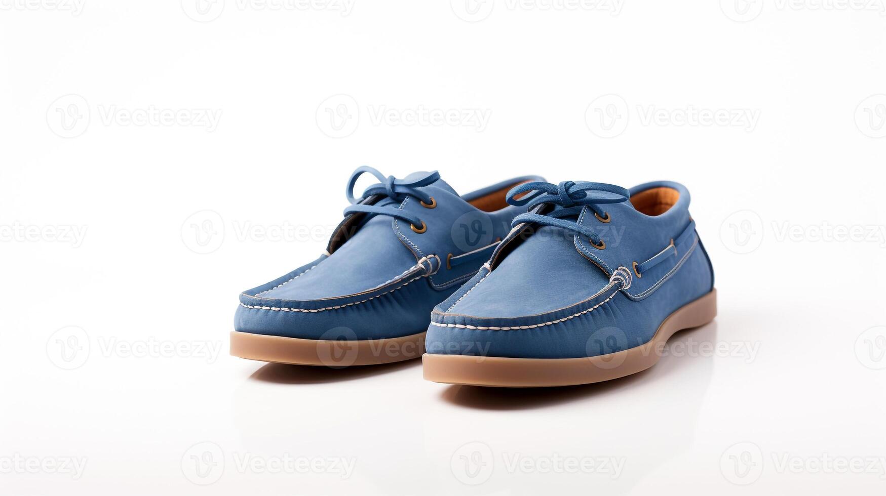 AI generated Blue Moccasins shoes isolated on white background with copy space for advertisement. Generative AI photo