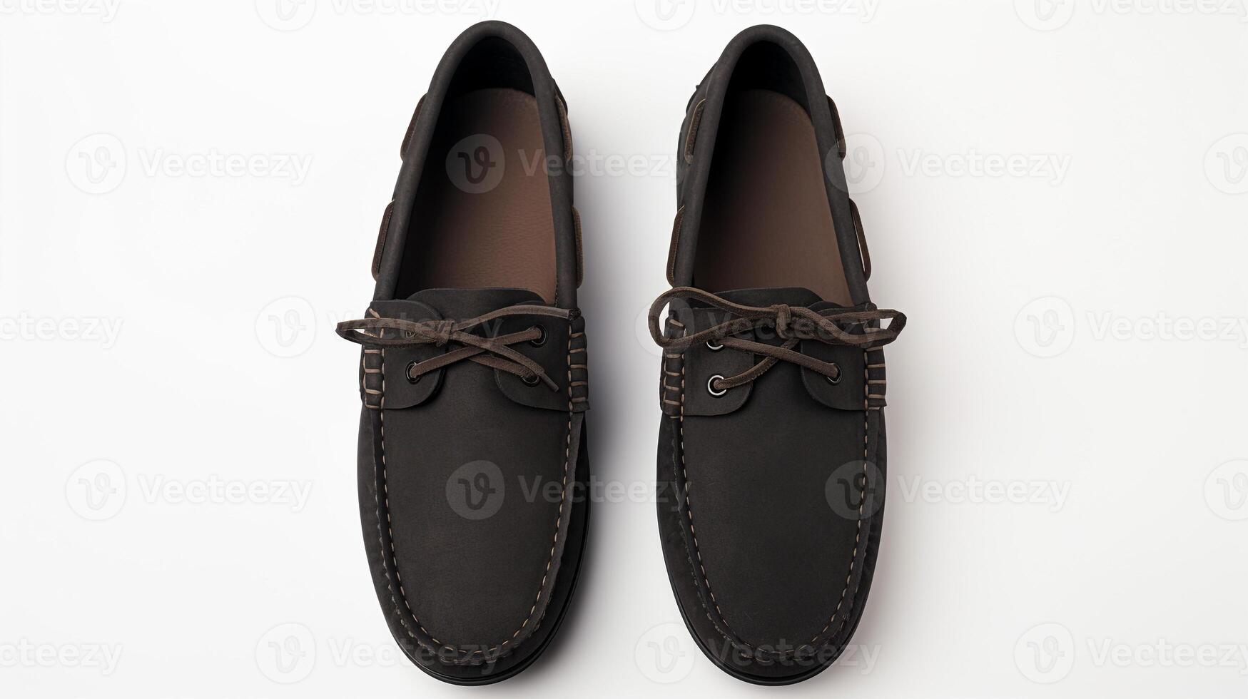 AI generated Charcoal Moccasins shoes isolated on white background with copy space for advertisement. Generative AI photo