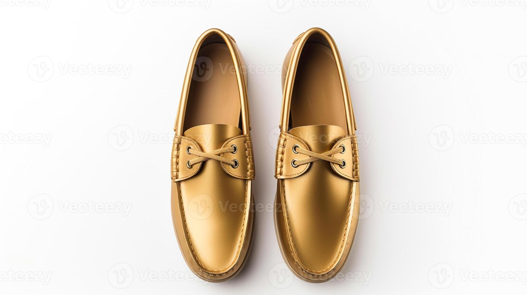 AI generated Gold Moccasins shoes isolated on white background with copy space for advertisement. Generative AI photo