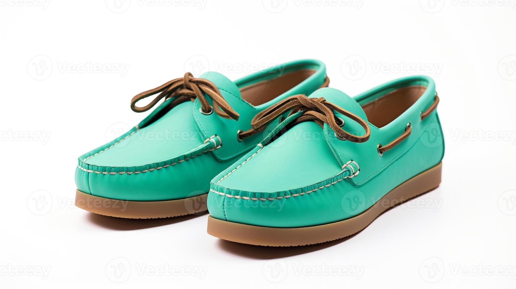 AI generated Cyan Moccasins shoes isolated on white background with copy space for advertisement. Generative AI photo