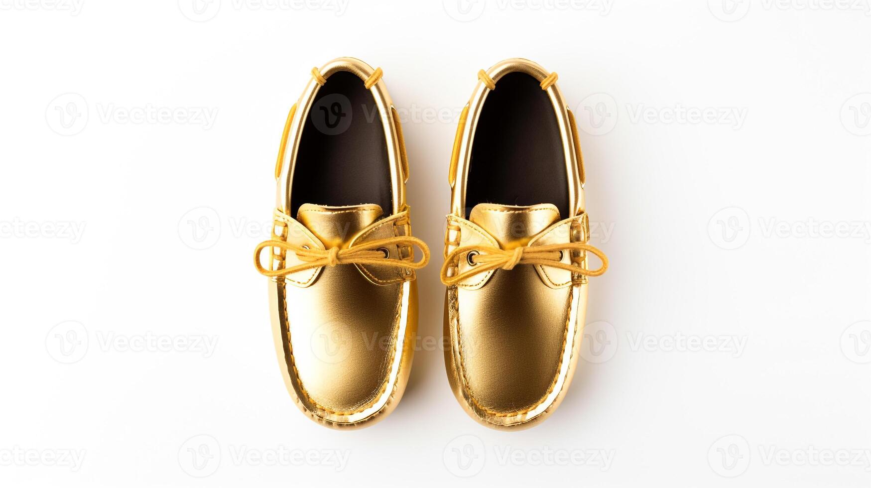 AI generated Gold Moccasins shoes isolated on white background with copy space for advertisement. Generative AI photo