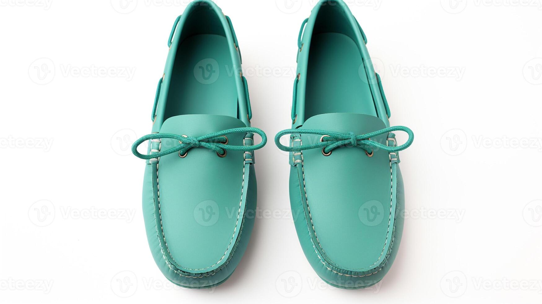 AI generated Cyan Moccasins shoes isolated on white background with copy space for advertisement. Generative AI photo