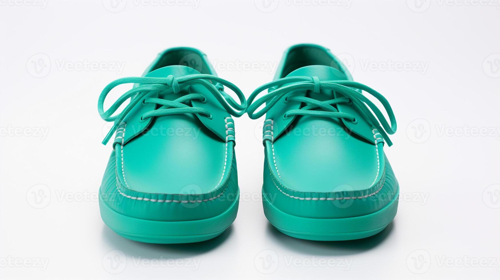 AI generated Cyan Moccasins shoes isolated on white background with copy space for advertisement. Generative AI photo