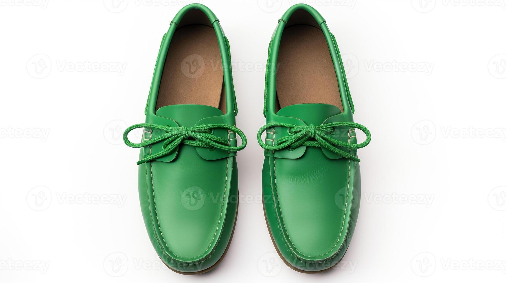 AI generated Green Moccasins shoes isolated on white background with copy space for advertisement. Generative AI photo