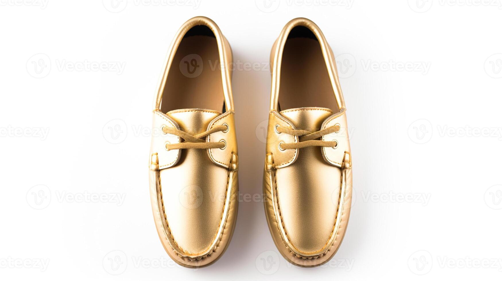 AI generated Gold Moccasins shoes isolated on white background with copy space for advertisement. Generative AI photo