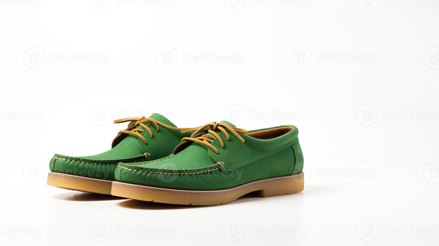 AI generated Green Moccasins shoes isolated on white background with copy space for advertisement. Generative AI photo