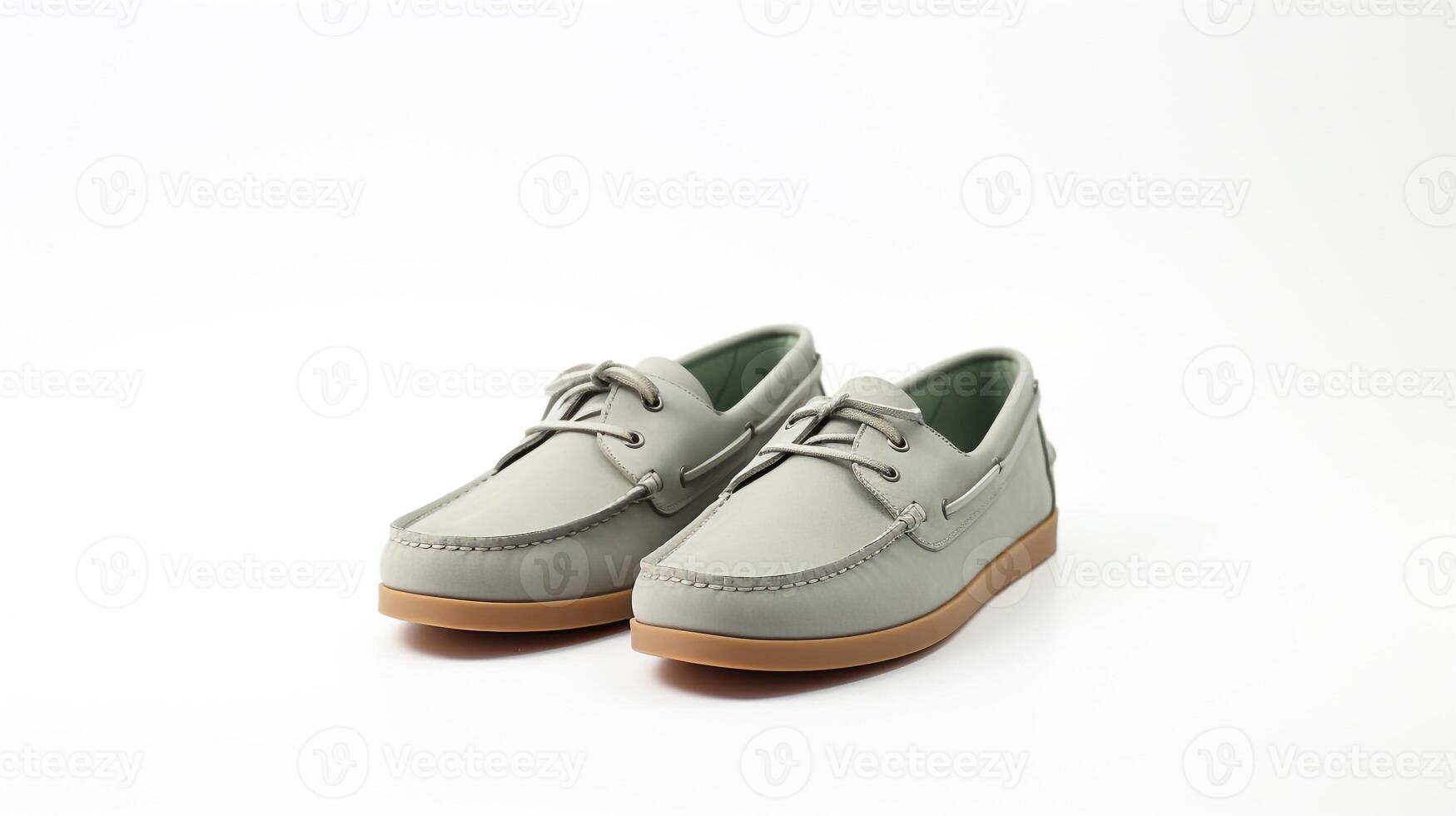 AI generated Grey Moccasins shoes isolated on white background with copy space for advertisement. Generative AI photo