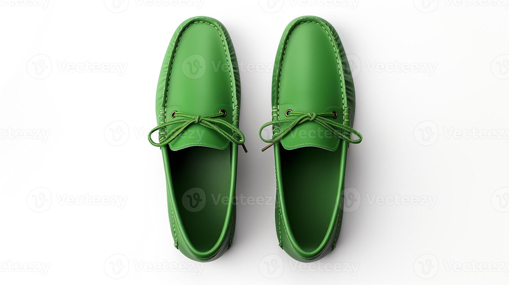 AI generated Green Moccasins shoes isolated on white background with copy space for advertisement. Generative AI photo