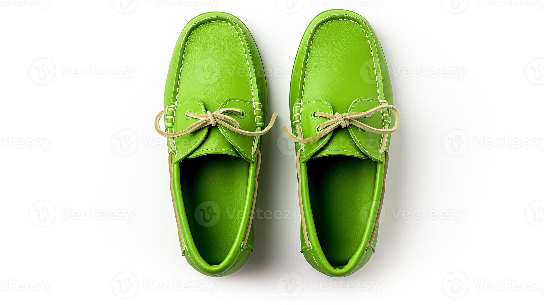 AI generated Green Moccasins shoes isolated on white background with copy space for advertisement. Generative AI photo