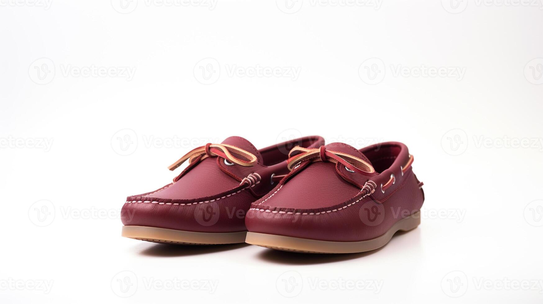 AI generated Maroon Moccasins shoes isolated on white background with copy space for advertisement. Generative AI photo