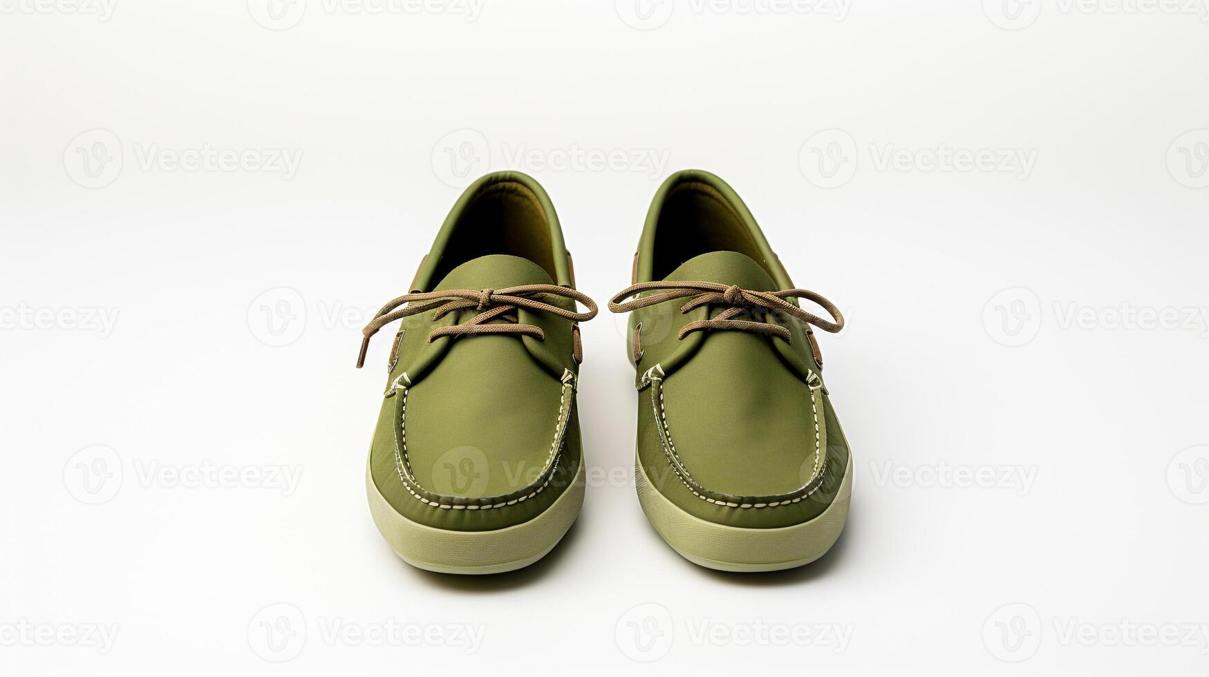 AI generated Olive Moccasins shoes isolated on white background with copy space for advertisement. Generative AI photo