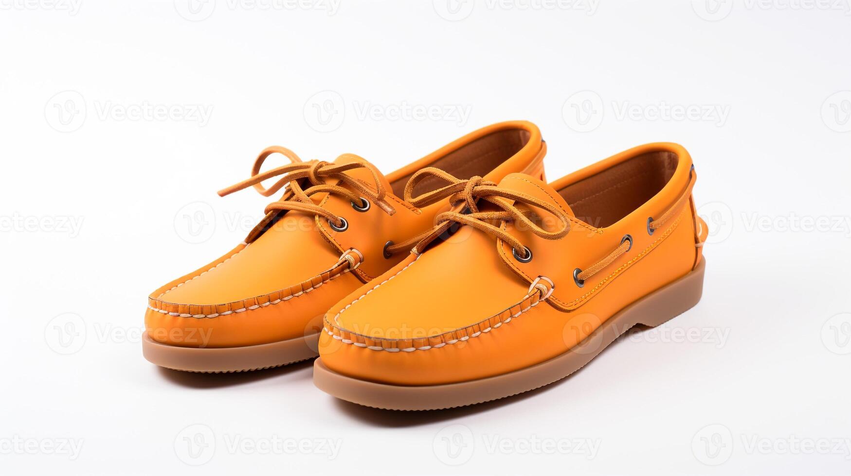 AI generated Orange Moccasins shoes isolated on white background with copy space for advertisement. Generative AI photo