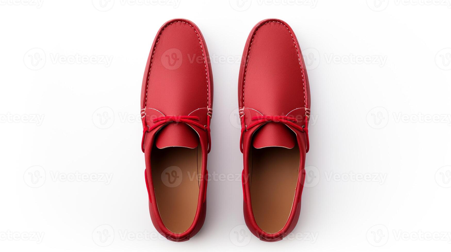 AI generated Red Moccasins shoes isolated on white background with copy space for advertisement. Generative AI photo