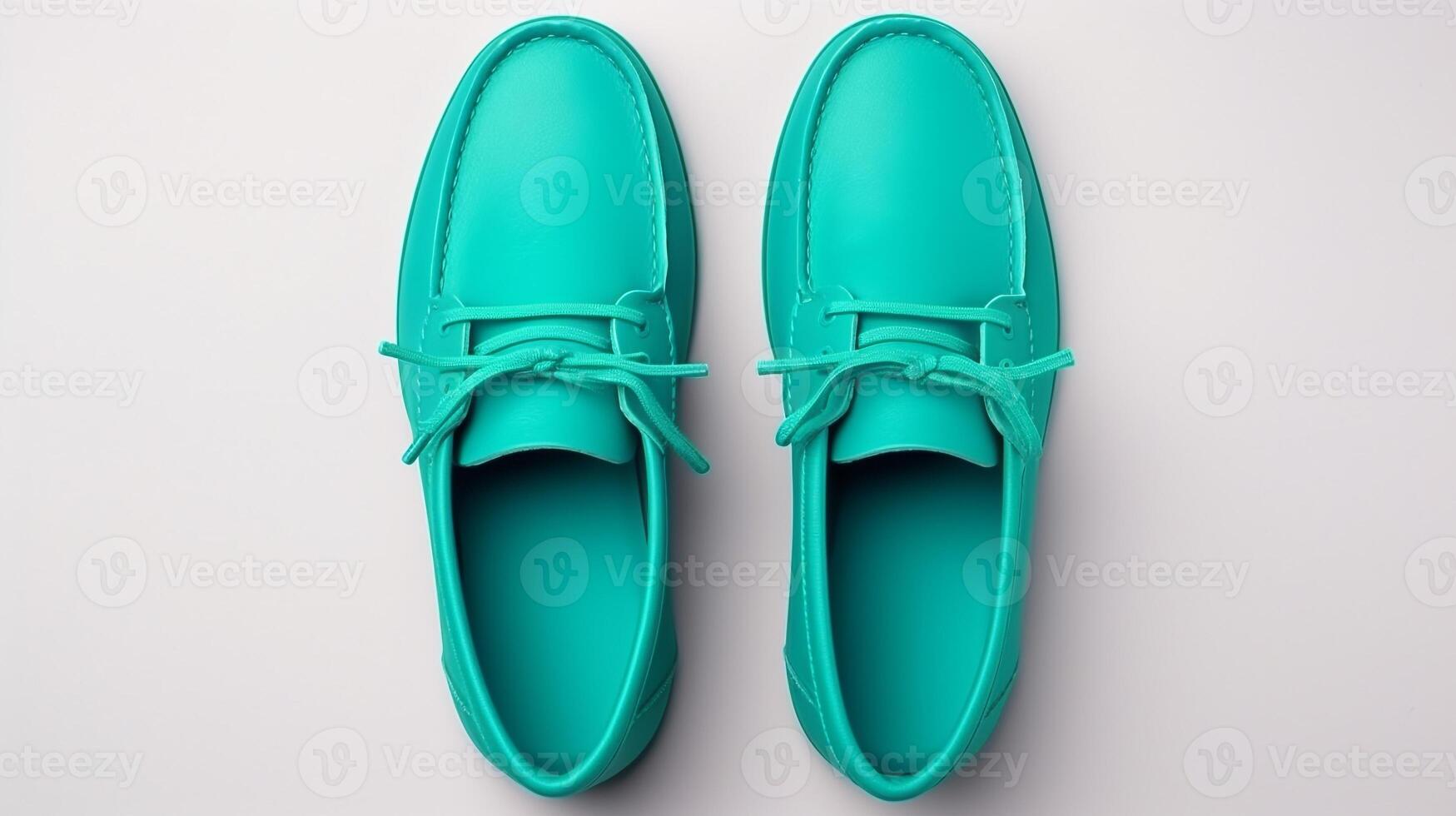 AI generated Teal Moccasins shoes isolated on white background with copy space for advertisement. Generative AI photo