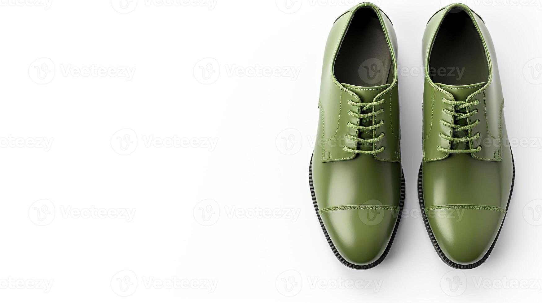 AI generated Olive Oxfords shoes isolated on white background with copy space for advertisement. Generative AI photo