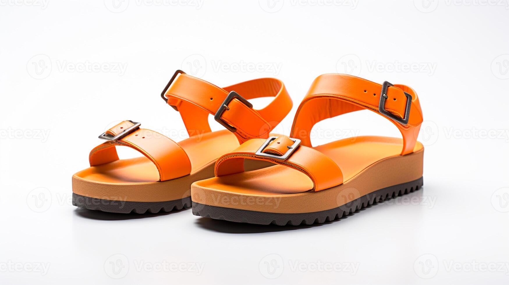 AI generated Orange Sandals shoes isolated on white background with copy space for advertisement. Generative AI photo
