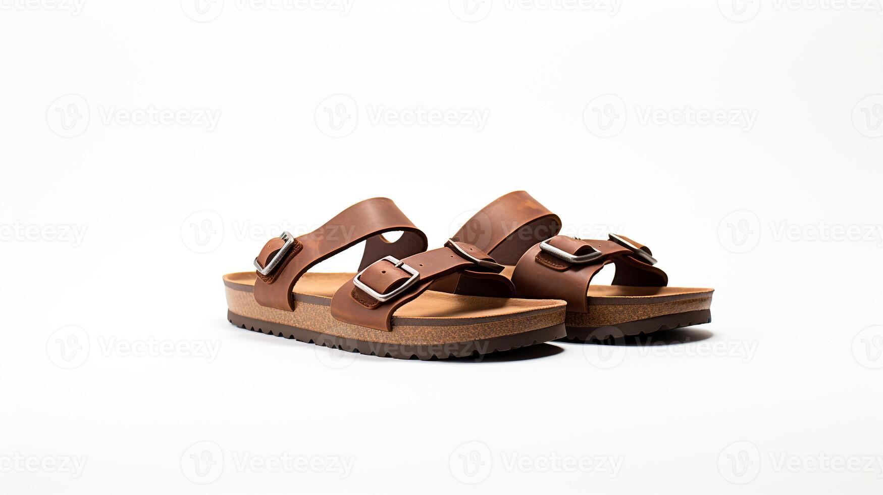 AI generated Brown Sandals shoes isolated on white background with copy space for advertisement. Generative AI photo