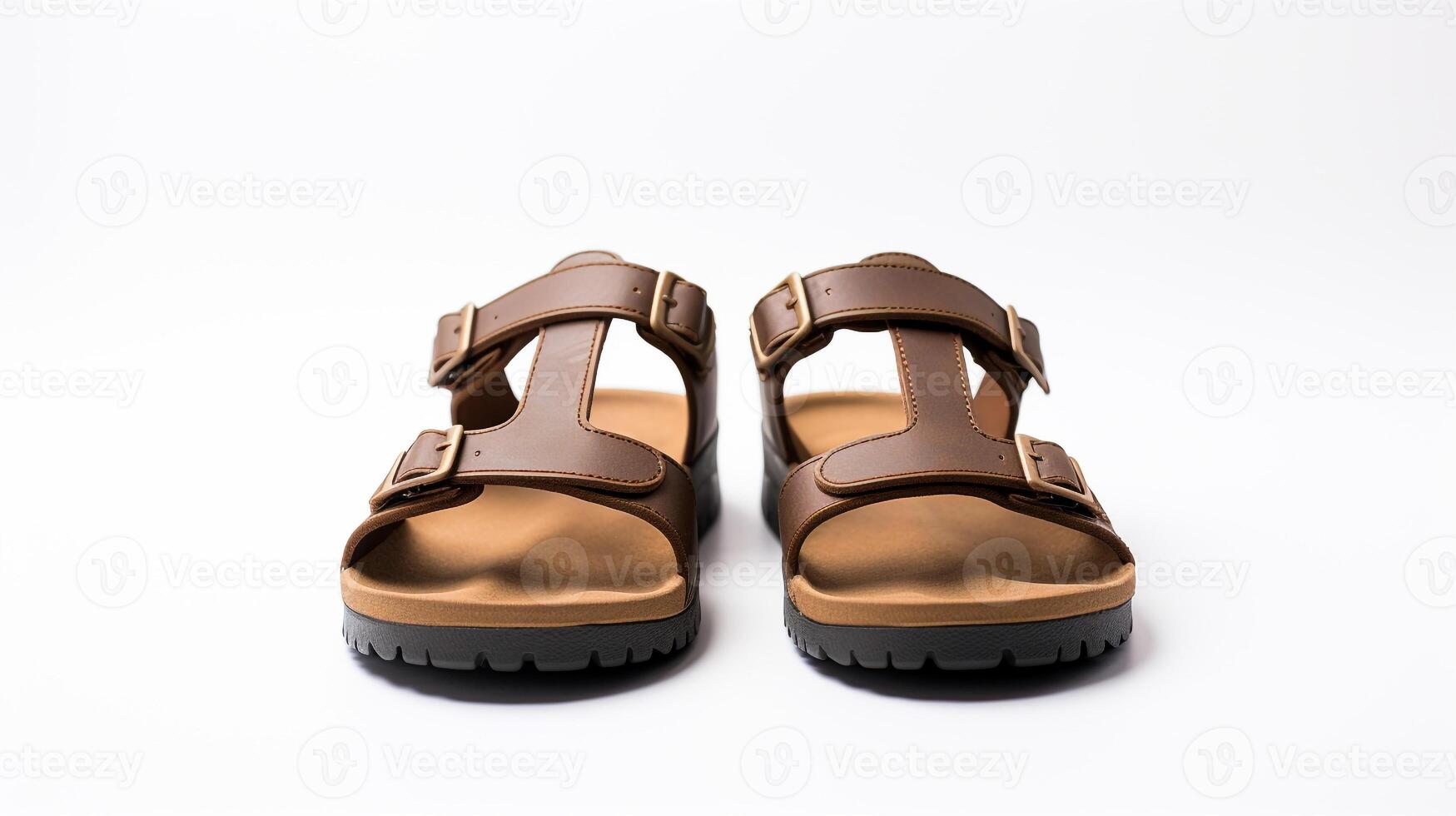 AI generated Brown Sandals shoes isolated on white background with copy space for advertisement. Generative AI photo